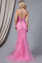 Embroidered Lace Long Prom Dress, Mermaid Strapless-smcdress
