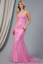 Embroidered Lace Long Prom Dress, Mermaid Strapless-smcdress