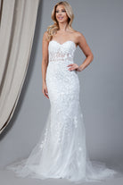 Embroidered Lace Long Prom Dress, Mermaid Strapless-smcdress
