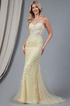 Embroidered Lace Long Prom Dress, Mermaid Strapless-smcdress