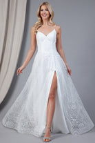 Glitter Lace Slit V-Back Prom Dress-smcdress