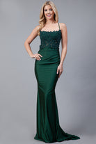 Embroidered Bodice Mermaid Prom Dress with Open Criss Cross Back-smcdress
