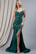 Glitter Prom Dress, Corset Back, Side Slit-smcdress