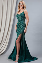 Glitter Prom Dress, Corset Back, Side Slit-smcdress