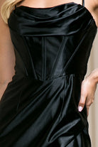 Short Satin Dress with Cowl Neck, Open Back & Side Slit-smcdress