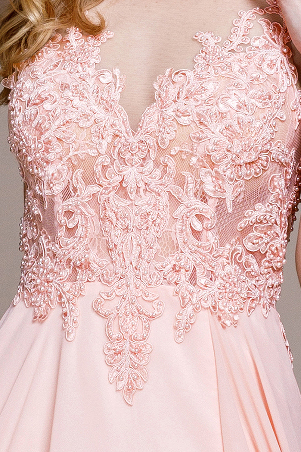 Illusion V-Neck Lace Slit Dress for Evening & Prom-smcdress