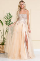 Embroidered Bodice Slit Long Prom Dress-smcdress