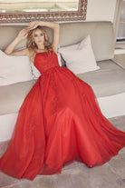 Tulle Prom Dress w/ Floral Applique-smcdress