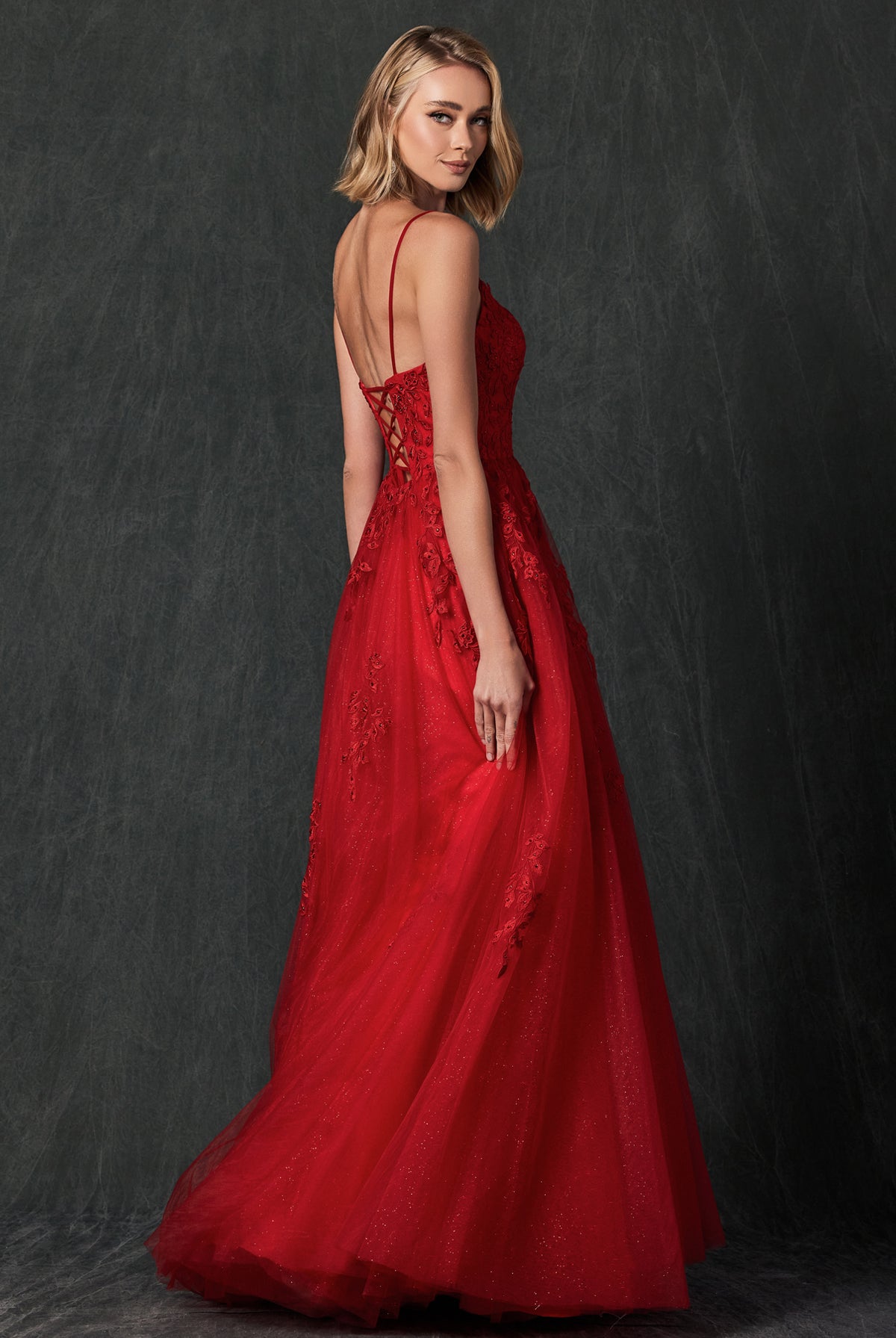 Floral applique tulle prom ball gown-smcdress