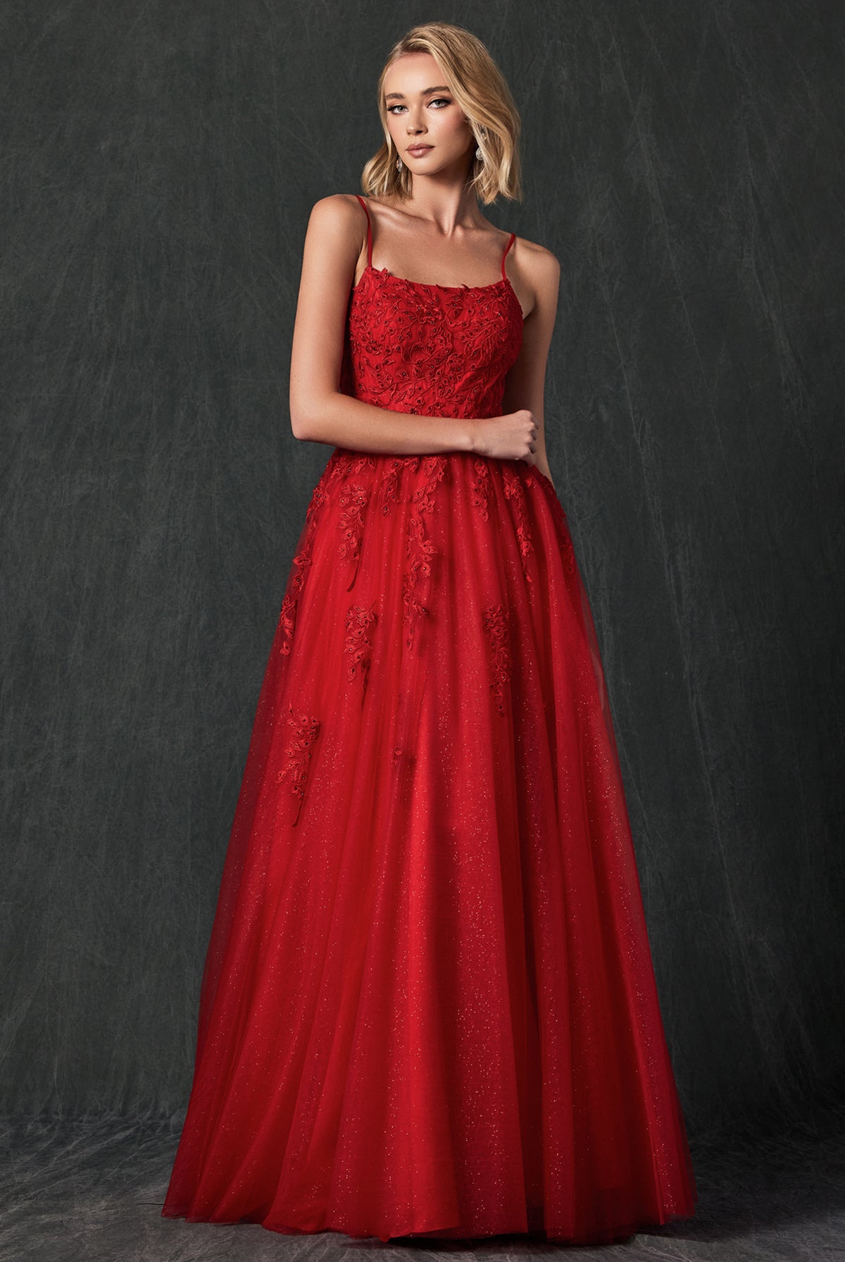 Floral applique tulle prom ball gown-smcdress