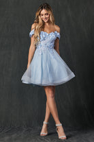 Floral embroidered and glitter mesh short dress-smcdress