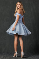 Floral embroidered and glitter mesh short dress-smcdress