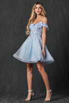 Floral embroidered and glitter mesh short dress-smcdress