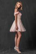 Floral embroidered and glitter mesh short dress-smcdress