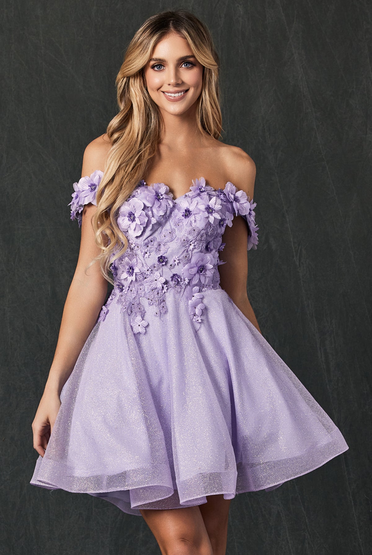 Floral embroidered and glitter mesh short dress-smcdress