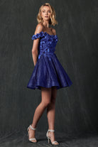 Floral embroidered and glitter mesh short dress-smcdress