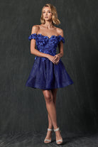 Floral embroidered and glitter mesh short dress-smcdress