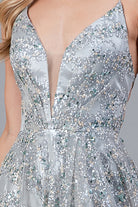 Deep V-Neck Long Prom Dress w/Side Slits, Criss Cross Back & Illusion Detail-smcdress