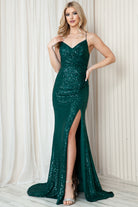 Sequin Spaghetti Strap Prom Dress w/Zipper Back-smcdress