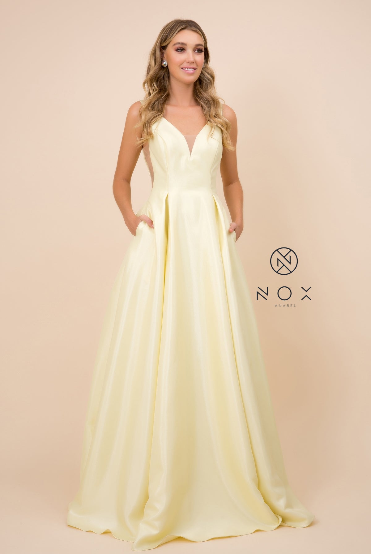 A-Line Long Prom Dress, Sheer Side Cut Outs, Open V-Back-smcdress