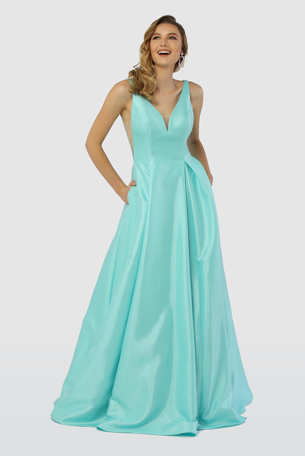A-Line Long Prom Dress, Sheer Side Cut Outs, Open V-Back-smcdress