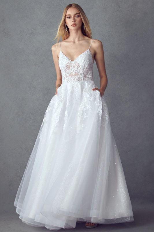 Embroidered Long Dress w/ Open Back Bodice-smcdress