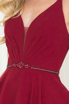 V-Neck Short Dress w/ Illusion Waist Detail-smcdress
