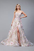 Embroidered Flower Dress with Side Slit Prom Gown-smcdress