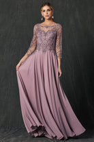 Embroidered Lace Beaded Long Mother Of The Bride Dress-smcdress