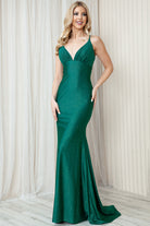 Satin Prom Dress: Straps, Trumpet V-Neck, Detailed Open Back-smcdress