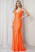 Satin Prom Dress: Straps, Trumpet V-Neck, Detailed Open Back-smcdress