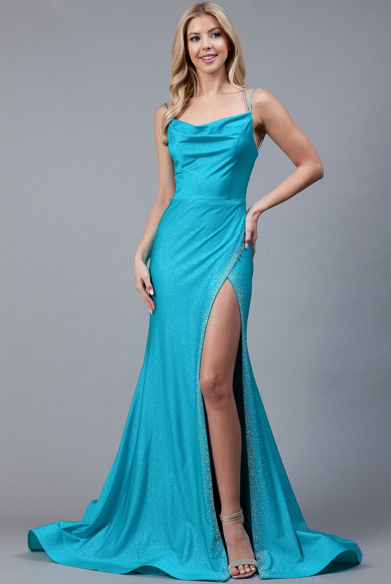 Mermaid Prom Dress, Cowl Neck, Double Straps, Side Slit-smcdress