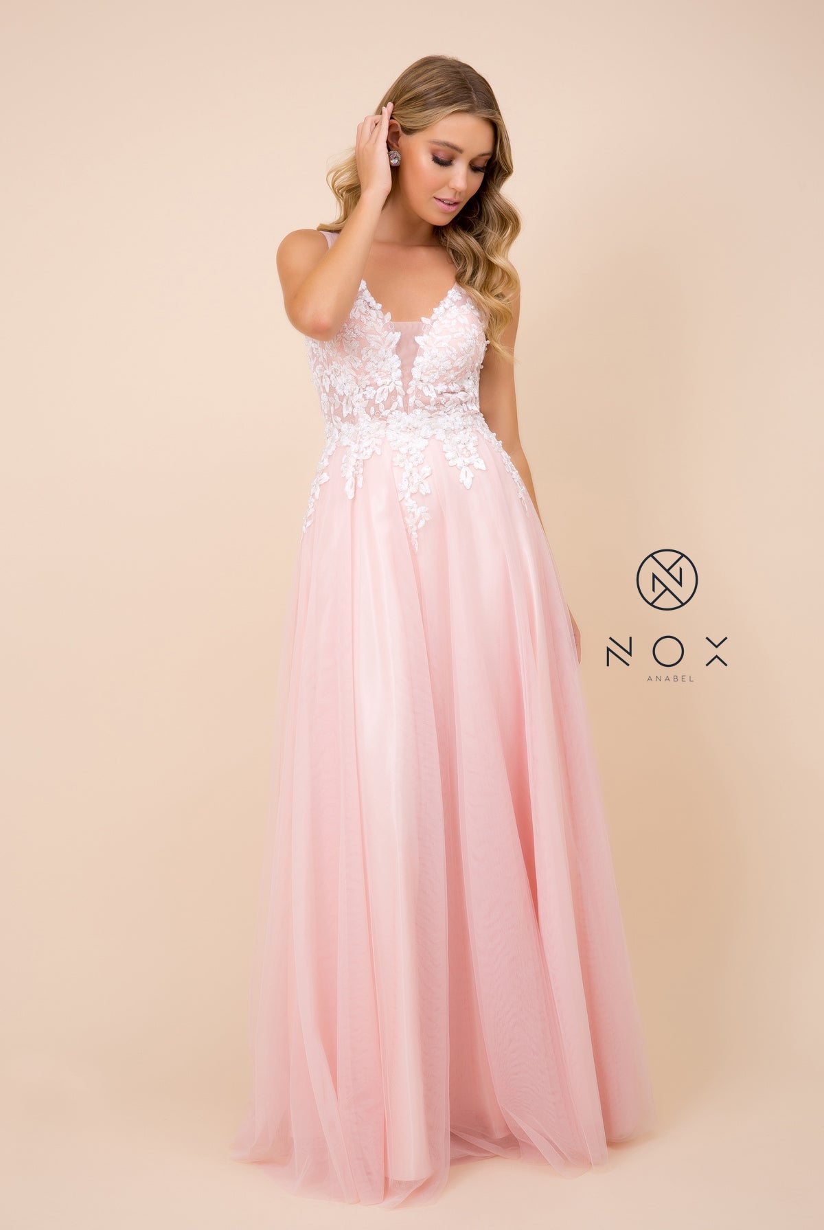 Embroidered Bodice, Cutout Open Back Tulle Dress-smcdress