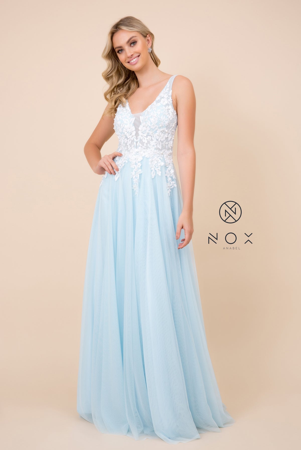 Embroidered Bodice, Cutout Open Back Tulle Dress-smcdress