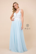 Embroidered Bodice, Cutout Open Back Tulle Dress-smcdress