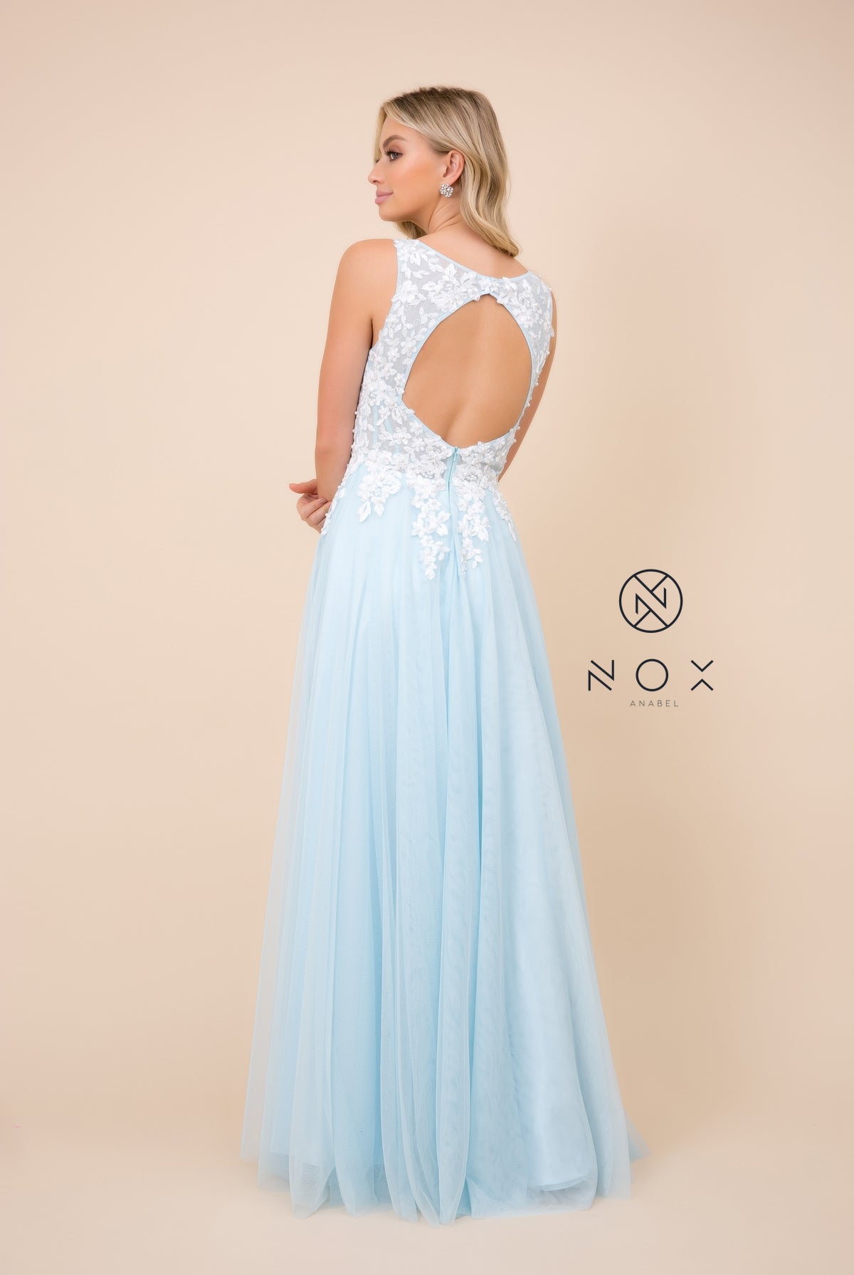 Embroidered Bodice, Cutout Open Back Tulle Dress-smcdress