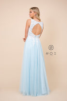Embroidered Bodice, Cutout Open Back Tulle Dress-smcdress