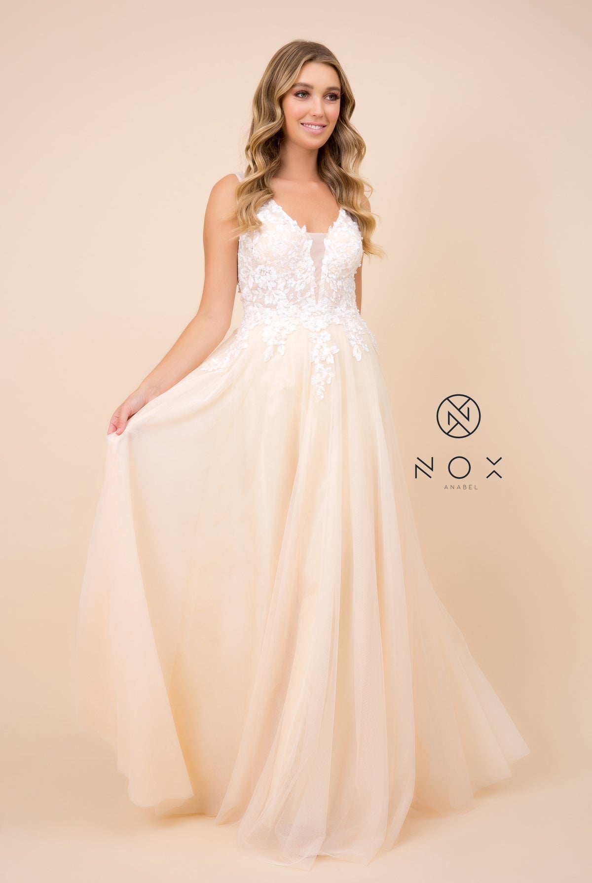 Embroidered Bodice, Cutout Open Back Tulle Dress-smcdress