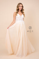 Embroidered Bodice, Cutout Open Back Tulle Dress-smcdress