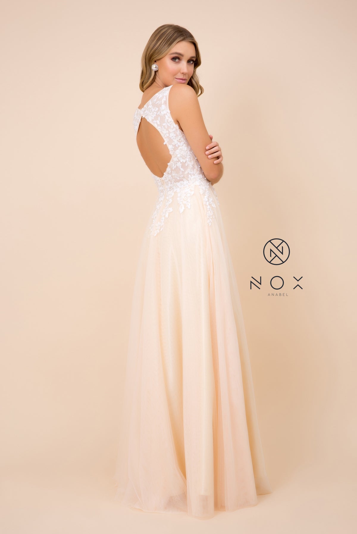 Embroidered Bodice, Cutout Open Back Tulle Dress-smcdress