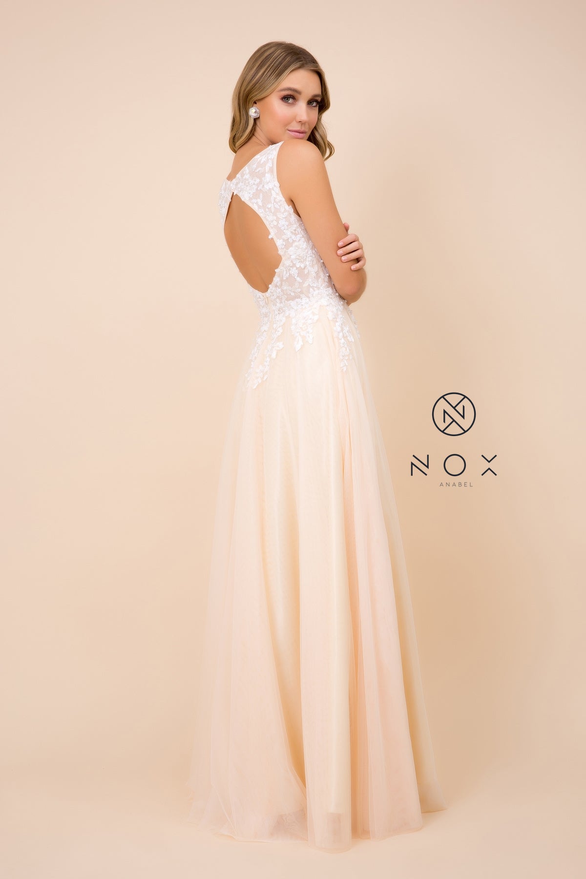 Embroidered Bodice, Cutout Open Back Tulle Dress-smcdress