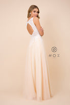 Embroidered Bodice, Cutout Open Back Tulle Dress-smcdress