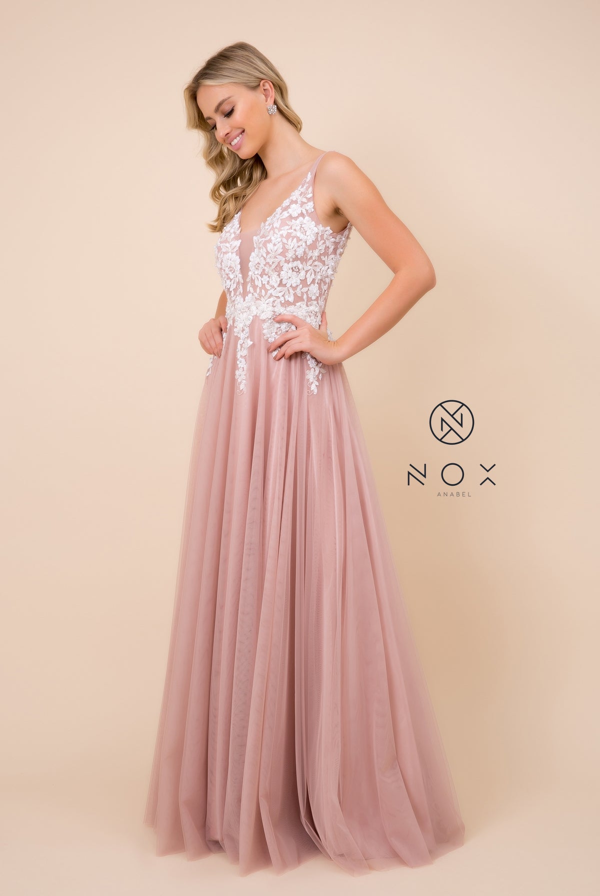 Embroidered Bodice, Cutout Open Back Tulle Dress-smcdress