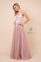 Embroidered Bodice, Cutout Open Back Tulle Dress-smcdress