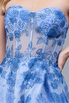 Floral Strapless Prom Dress w/Jewel & Slit-smcdress