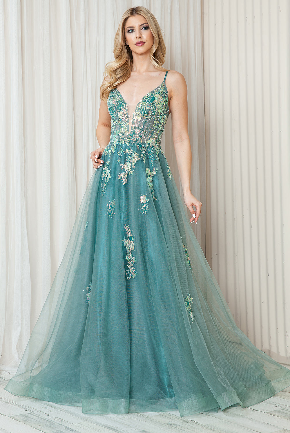 Tulle Skirt Lace High Slit Long Prom Dress-smcdress
