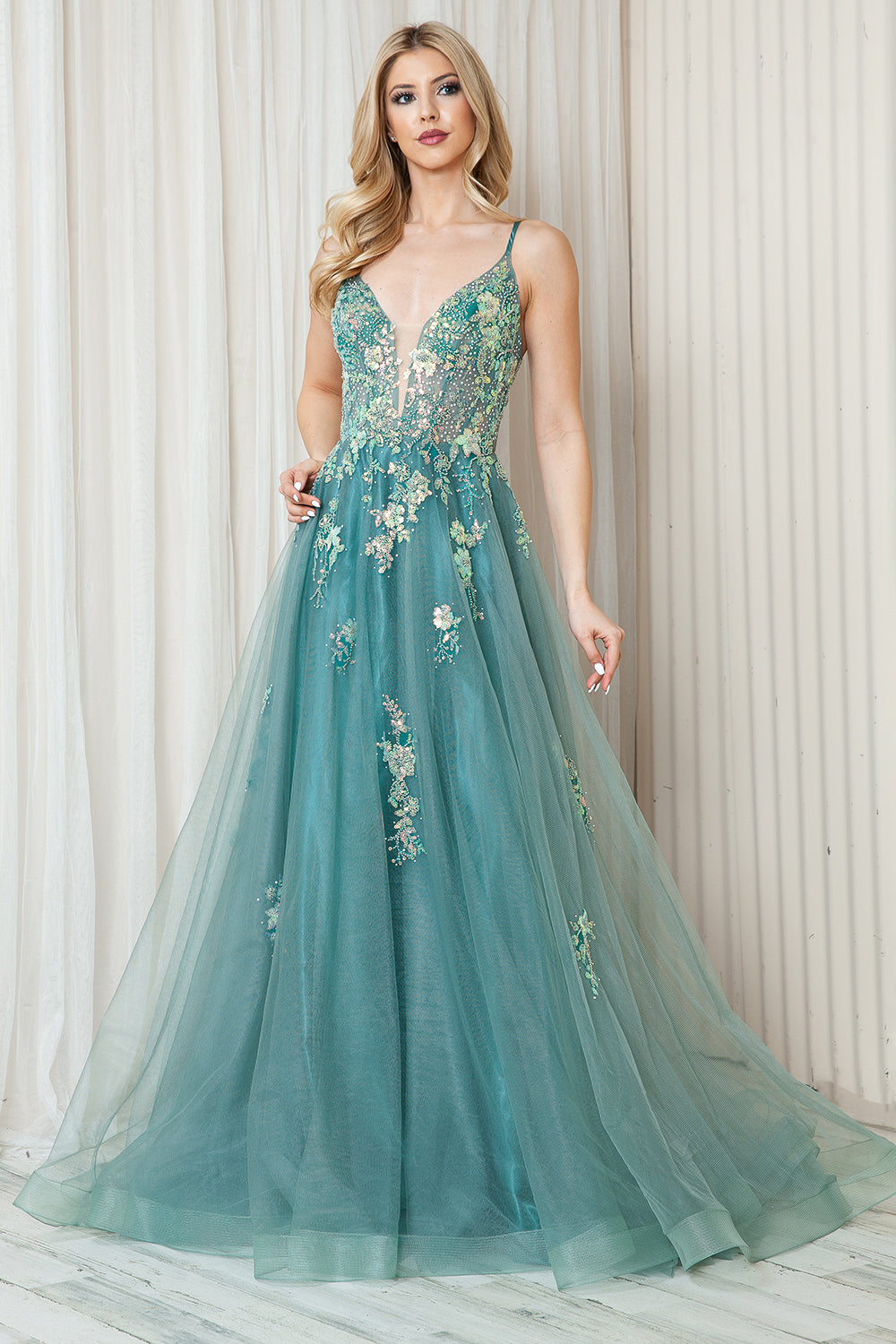 Tulle Skirt Lace High Slit Long Prom Dress-smcdress