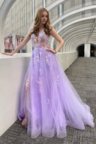 Tulle Skirt Lace High Slit Long Prom Dress-smcdress