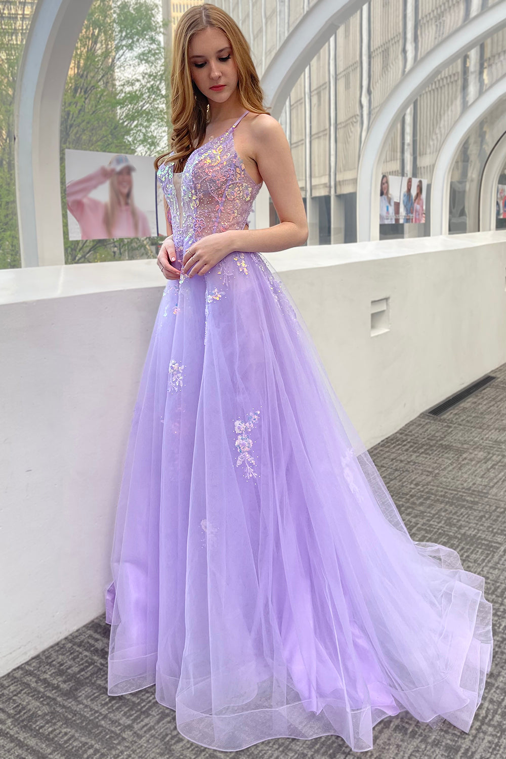 Tulle Skirt Lace High Slit Long Prom Dress-smcdress