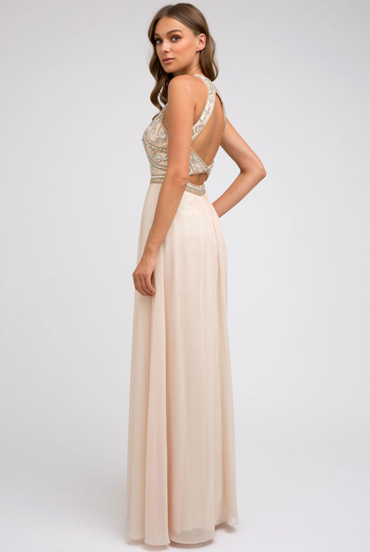 Open-back beaded bodice formal dress-smcdress